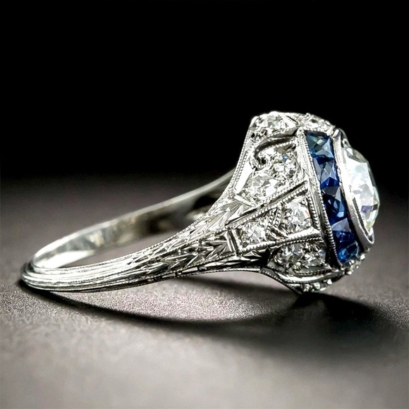 New Sterling Silver & Sapphire Art Deco Ring - Picture 3 of 8